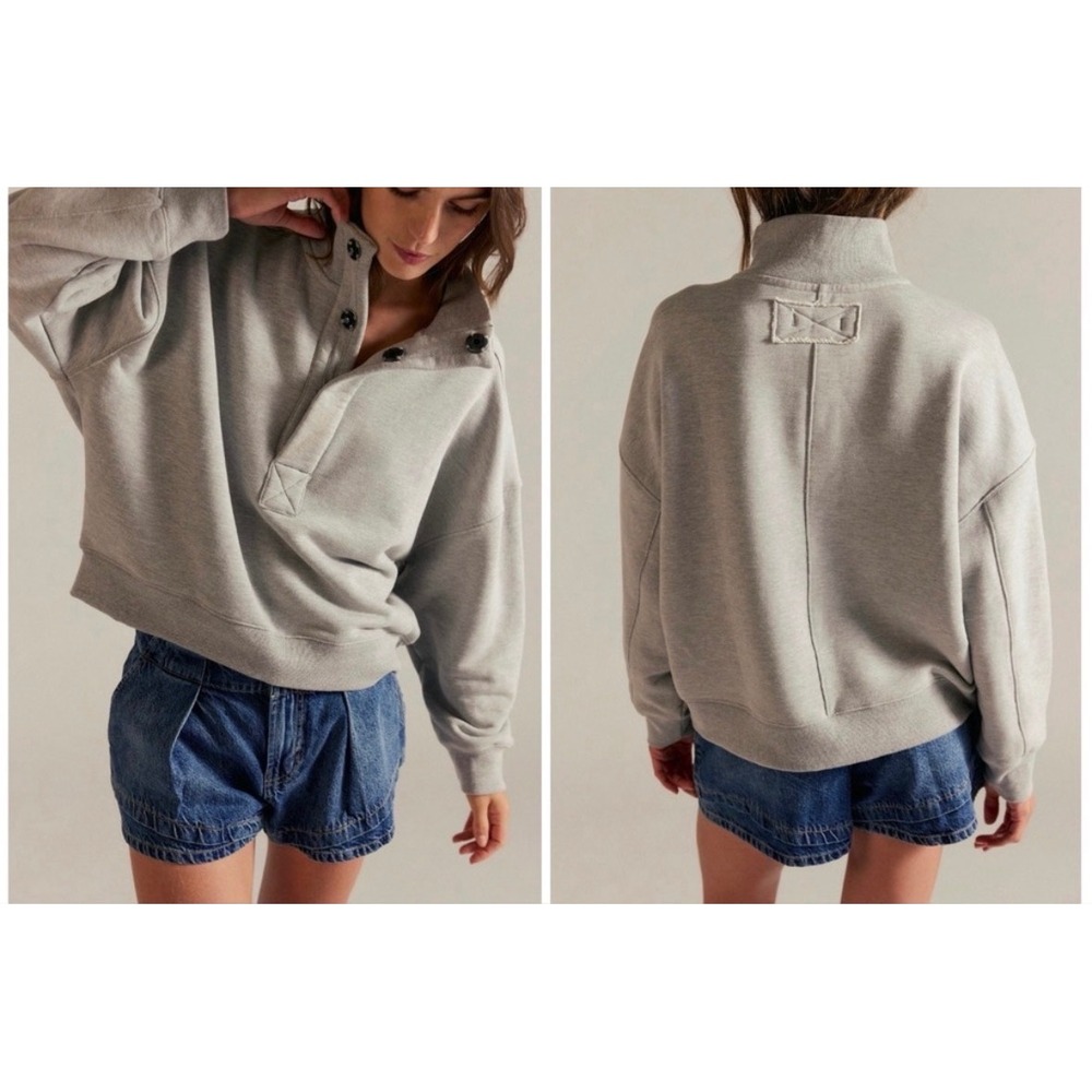 Free‎ People We The Free Timeless Pullover Heather Grey Mock Neck Sweatshirt XS